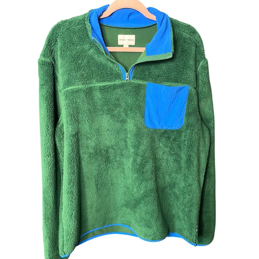 Crayola x Kohl’s Sherpa Fleece Pullover Green Blue Quarter Zip unisex Large NWT